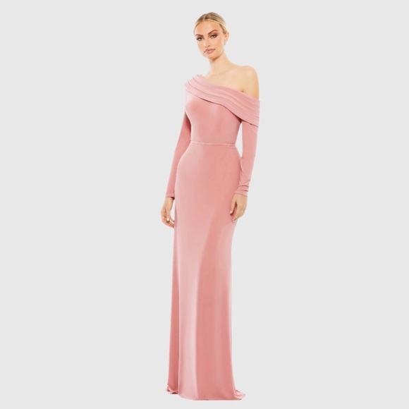 Mac Duggal 26595 NWT Pink Drop Shoulder Long Sleeve Column Gown - Picture 1 of 6